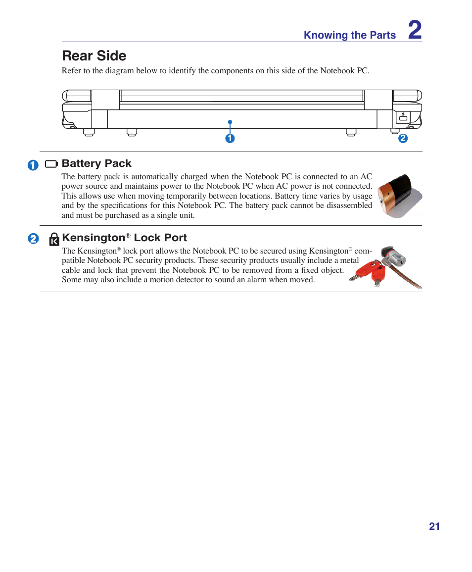 Rear side | Asus VX2 User Manual | Page 21 / 101