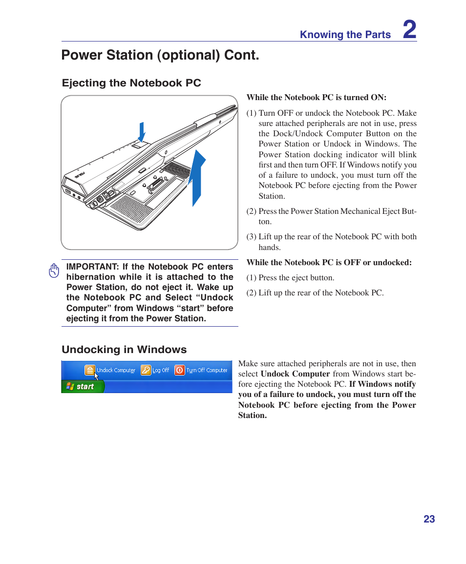 Power station (optional) cont | Asus VX2 User Manual | Page 23 / 101