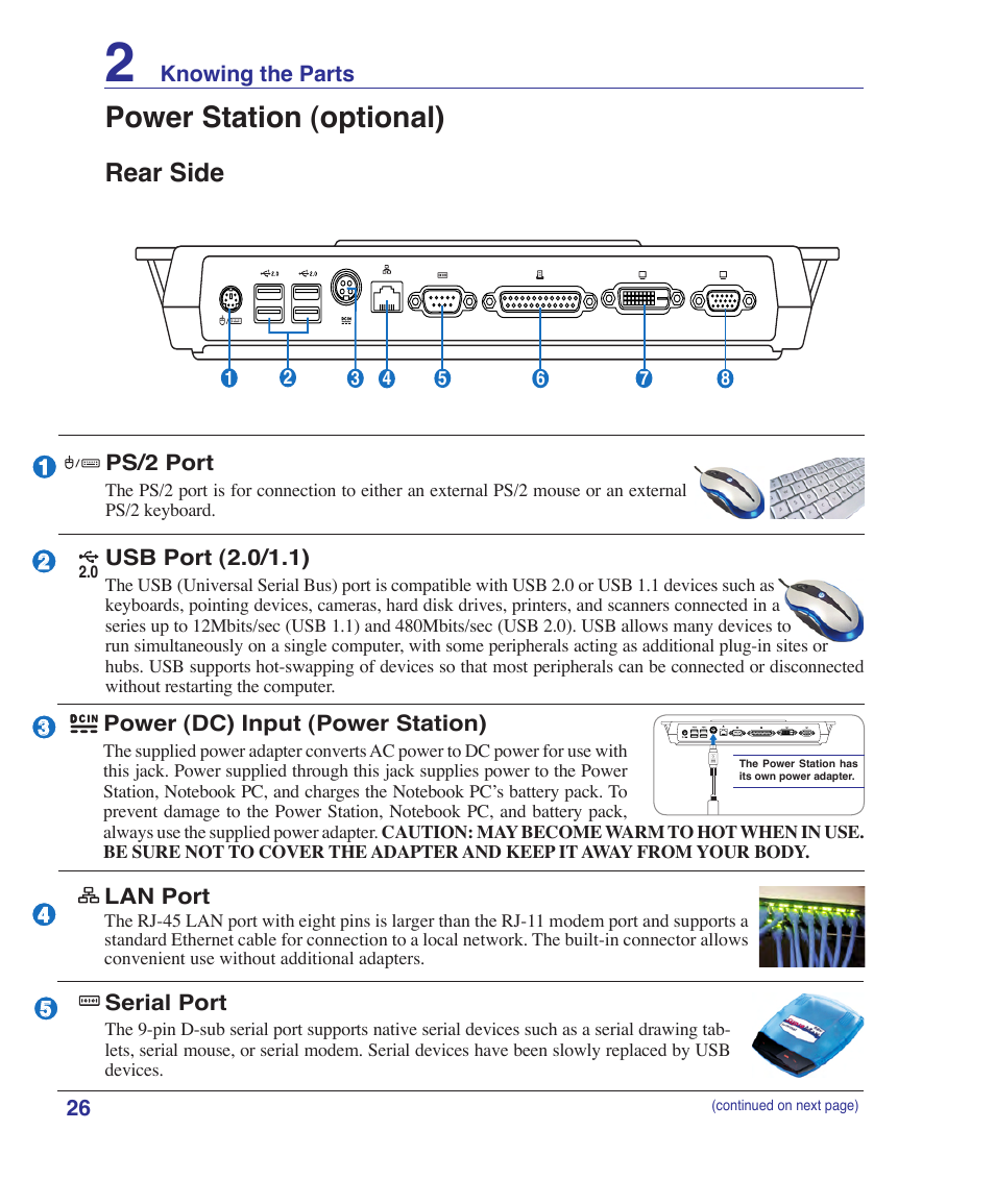 Rear side, Power station (optional) | Asus VX2 User Manual | Page 26 / 101