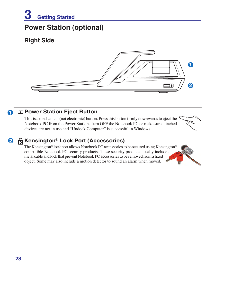 Right side, Power station (optional) | Asus VX2 User Manual | Page 28 / 101