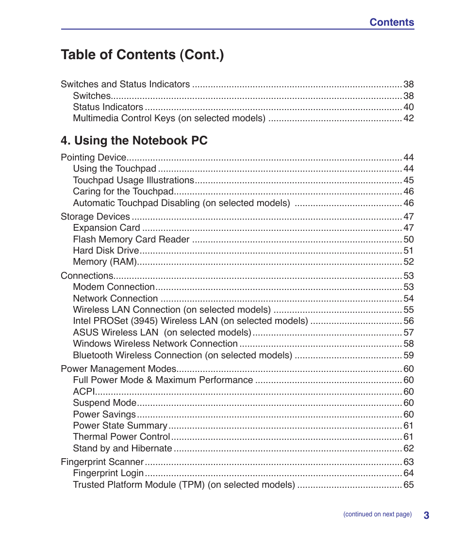 Table of contents (cont.) | Asus VX2 User Manual | Page 3 / 101