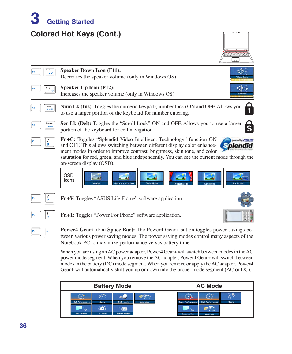 Colored hot keys (cont.) | Asus VX2 User Manual | Page 36 / 101