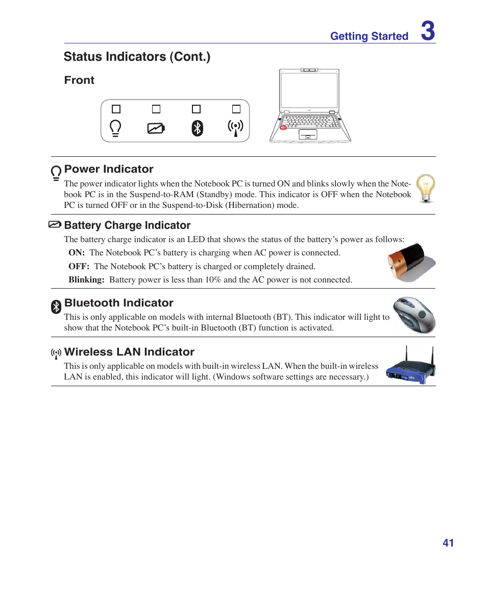 Status indicators (cont.) | Asus VX2 User Manual | Page 41 / 101