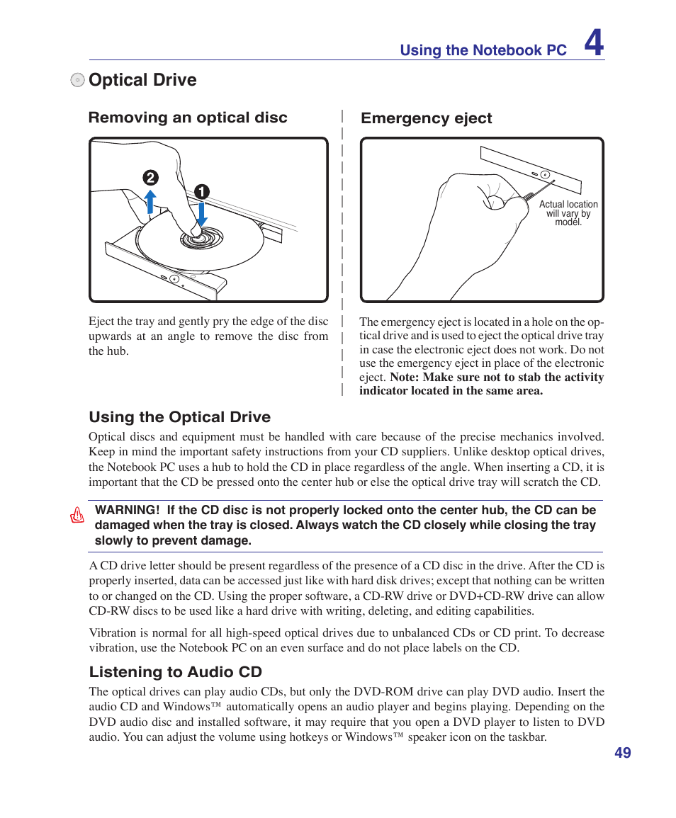 Optical drive | Asus VX2 User Manual | Page 49 / 101