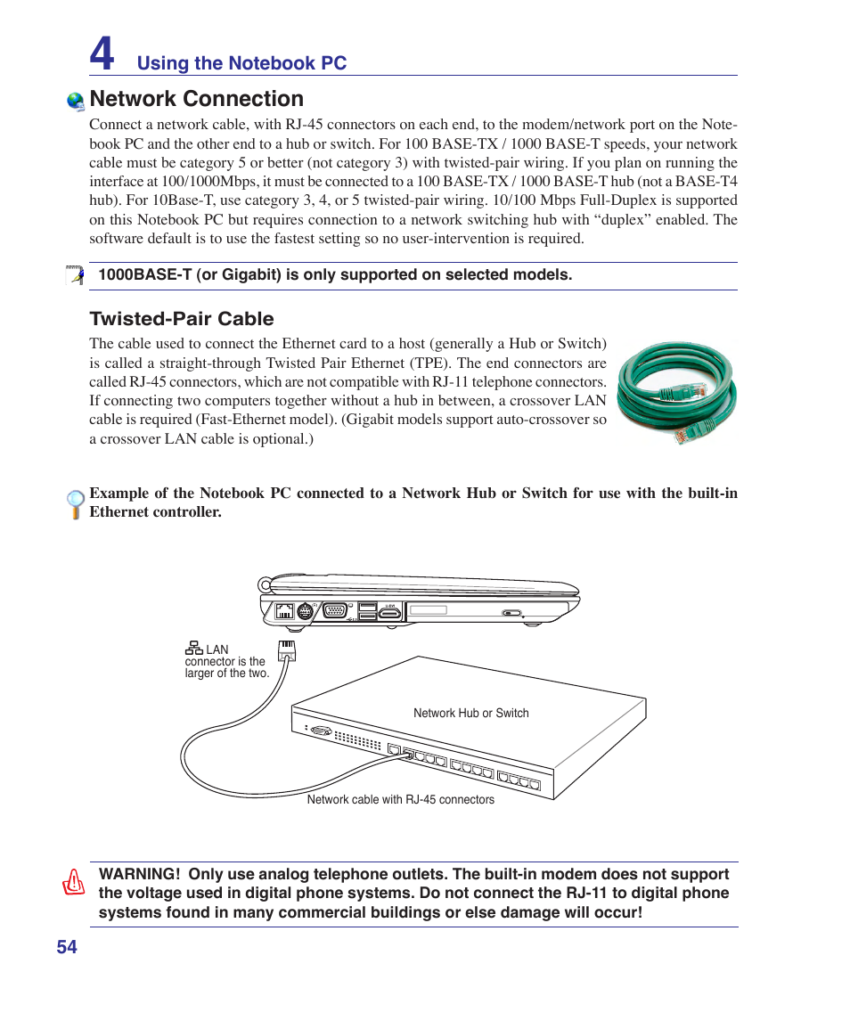 Network connection | Asus VX2 User Manual | Page 54 / 101