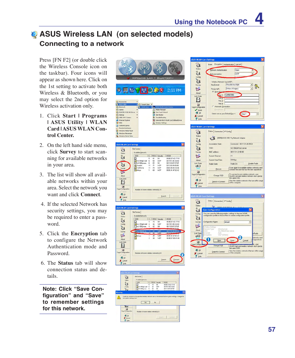 Asus wireless lan (on selected models) | Asus VX2 User Manual | Page 57 / 101