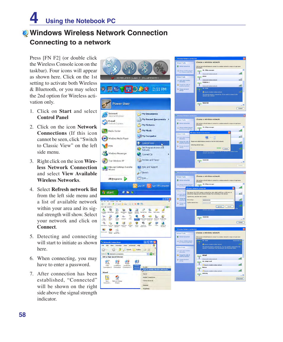 Windows wireless network connection | Asus VX2 User Manual | Page 58 / 101