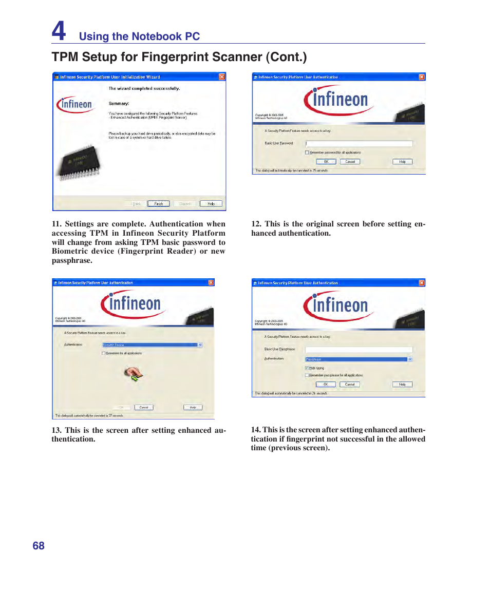 Tpm setup for fingerprint scanner (cont.) | Asus VX2 User Manual | Page 68 / 101