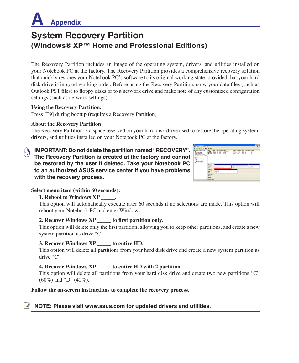 System recovery partition | Asus VX2 User Manual | Page 82 / 101