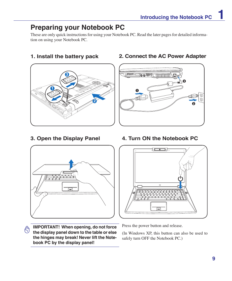 Preparing your notebook pc | Asus VX2 User Manual | Page 9 / 101