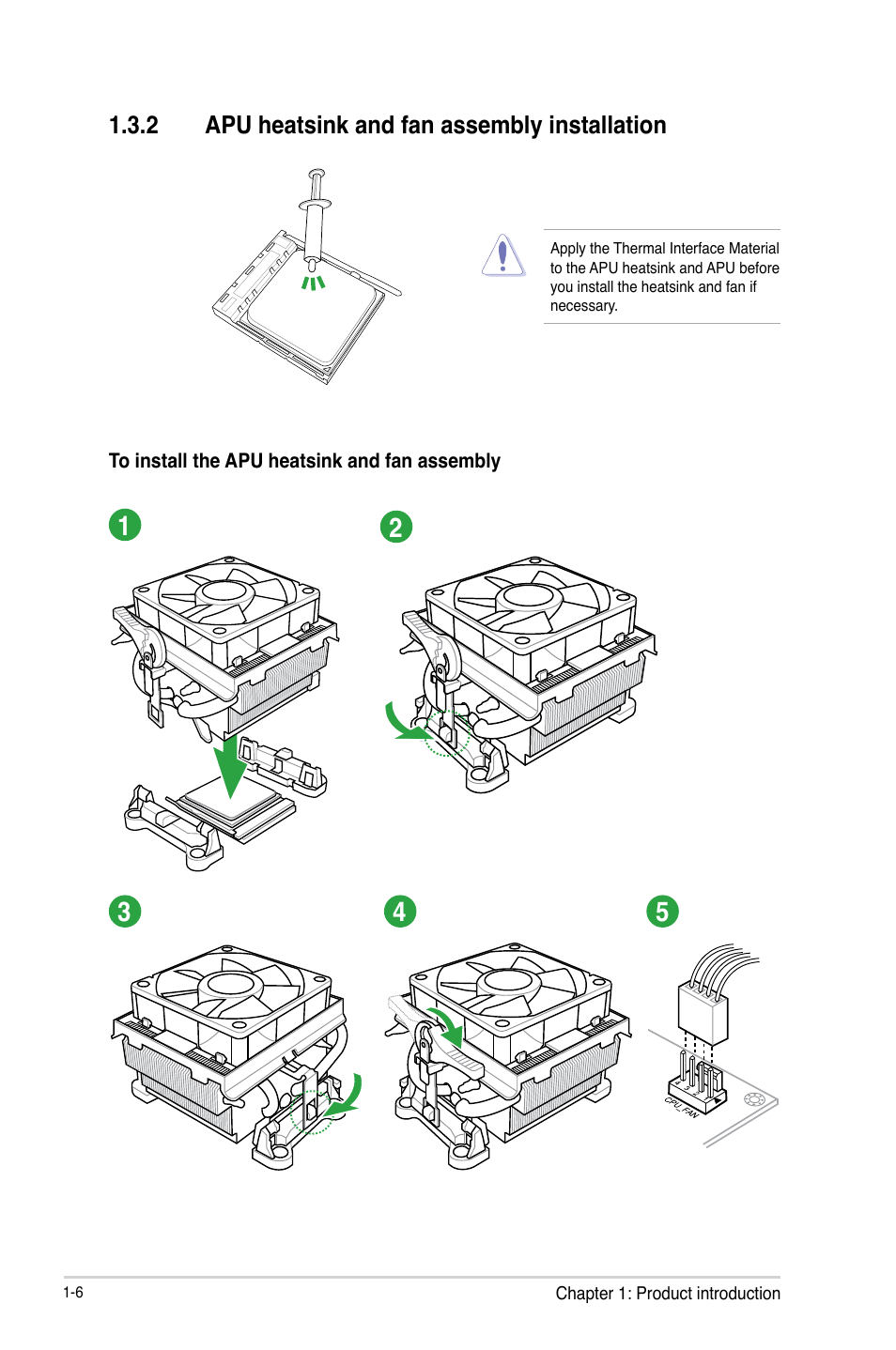 2 apu heatsink and fan assembly installation | Asus A55BM-PLUS User Manual | Page 14 / 72