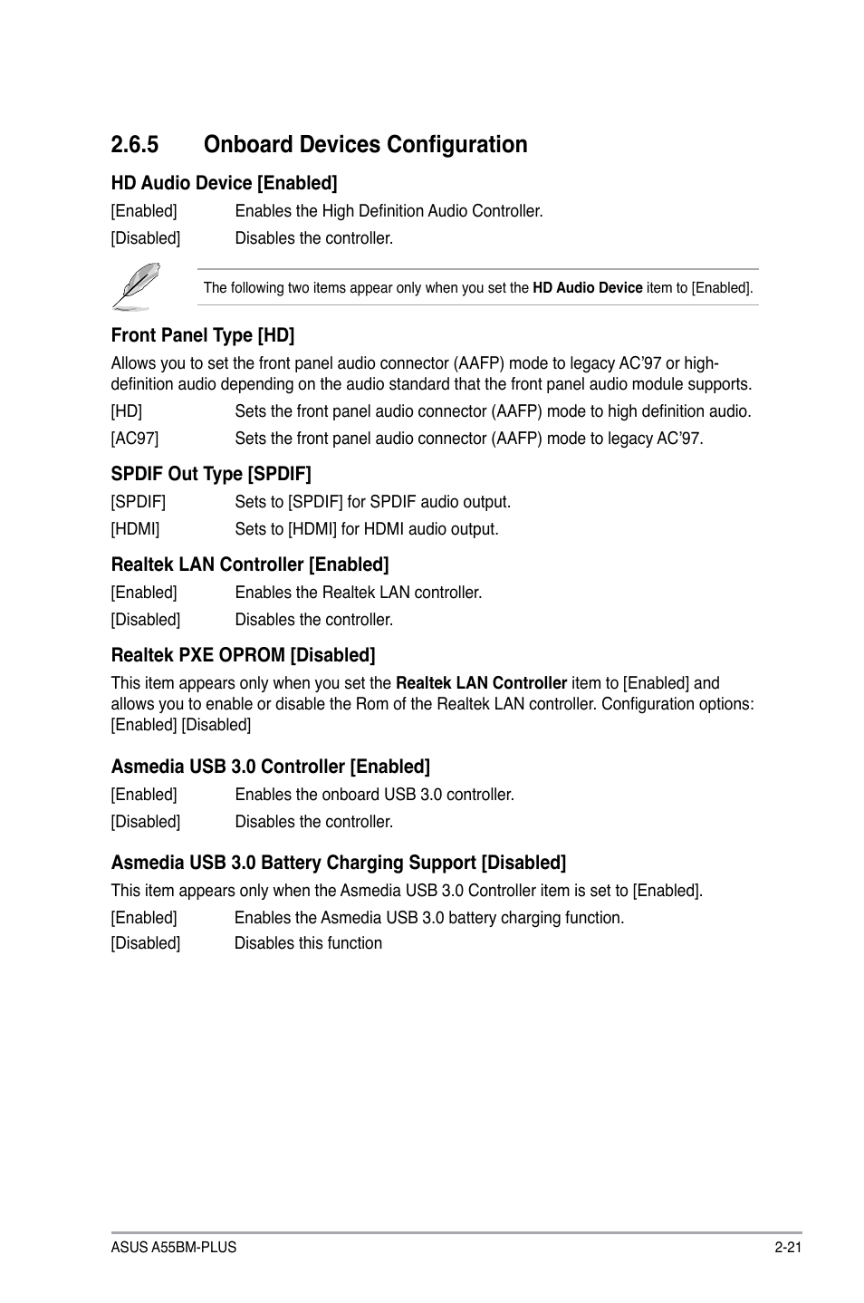 5 onboard devices configuration | Asus A55BM-PLUS User Manual | Page 53 / 72