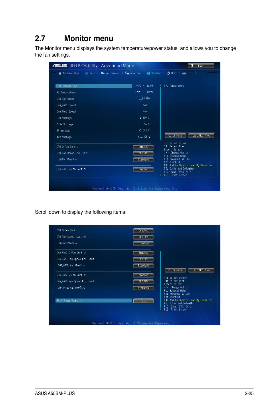 7 monitor menu, Monitor menu -25 | Asus A55BM-PLUS User Manual | Page 57 / 72