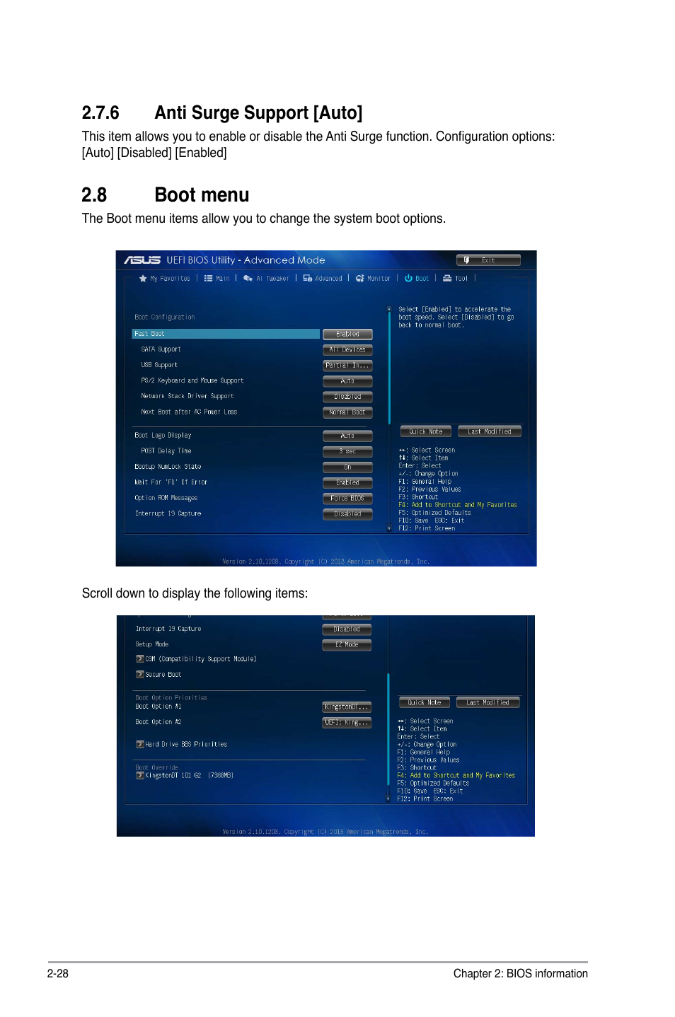 8 boot menu, Boot menu -28, 6 anti surge support [auto | Asus A55BM-PLUS User Manual | Page 60 / 72