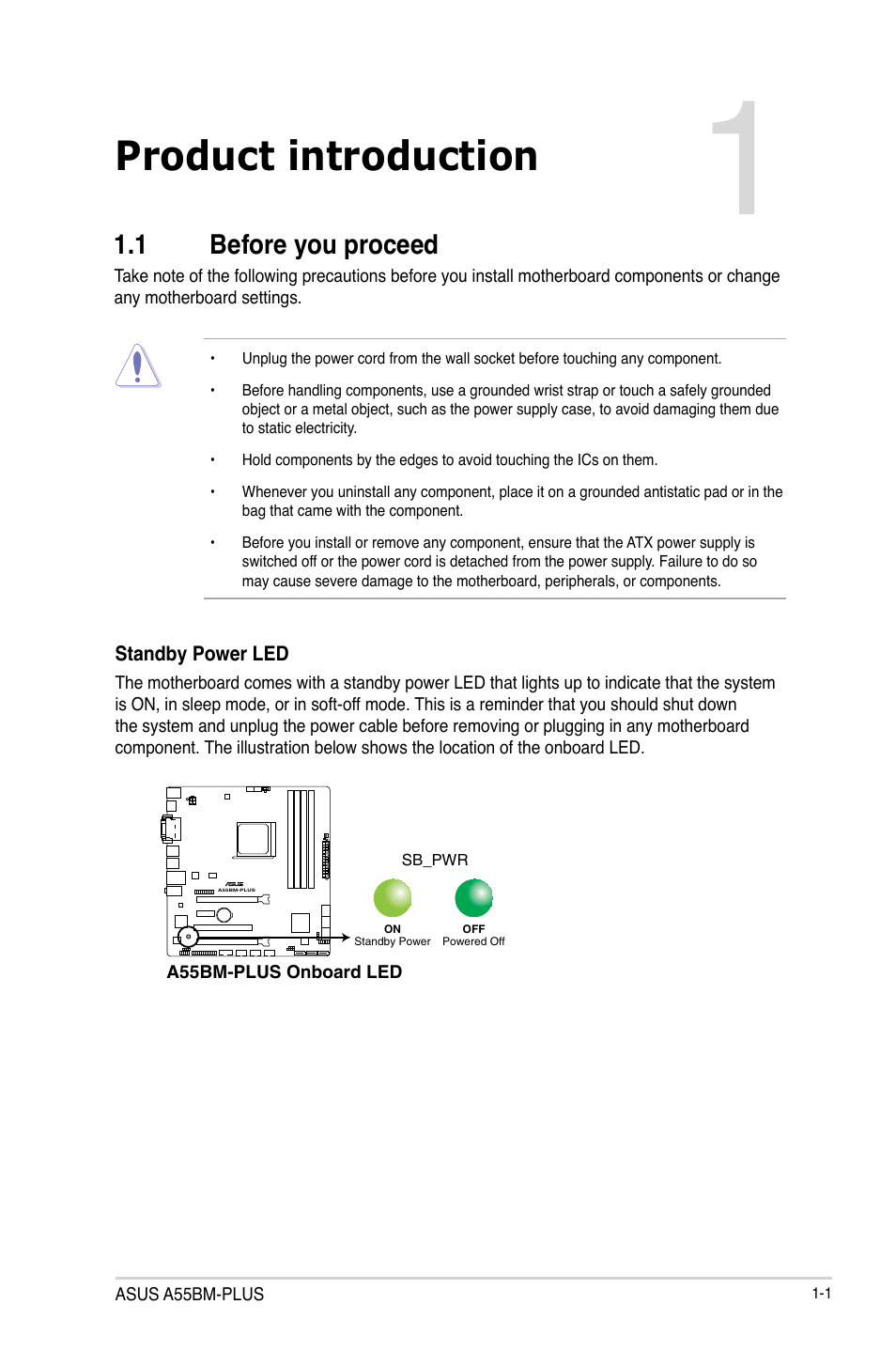 Product introduction, 1 before you proceed, Before you proceed -1 | Asus A55BM-PLUS User Manual | Page 9 / 72