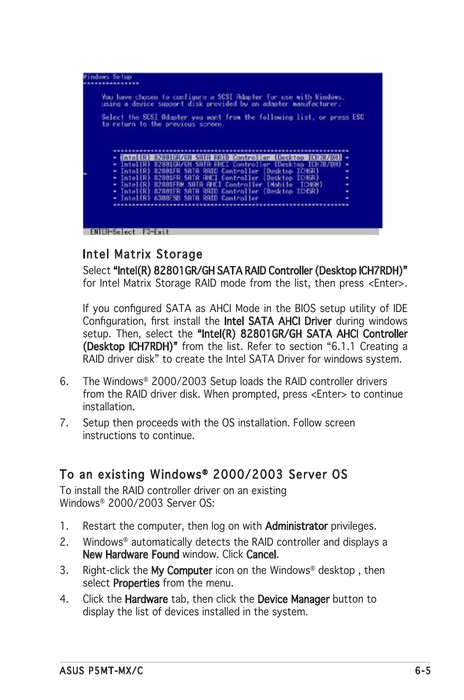 Intel matrix storage | Asus P5MT-MX/C User Manual | Page 137 / 156