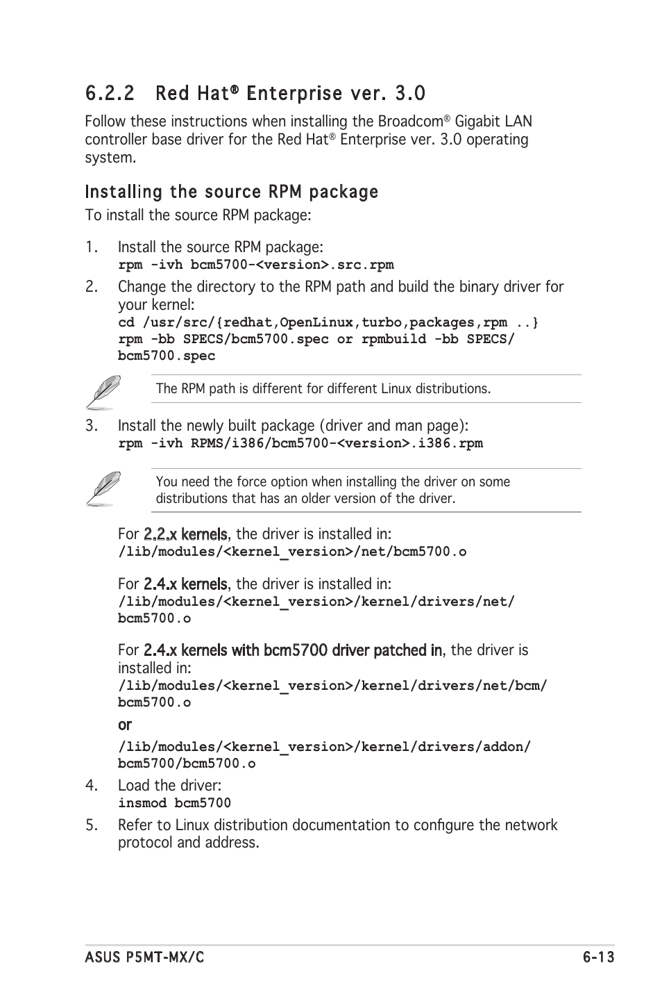 2 red hat, Enterprise ver. 3.0, Installing the source rpm package | Asus P5MT-MX/C User Manual | Page 145 / 156