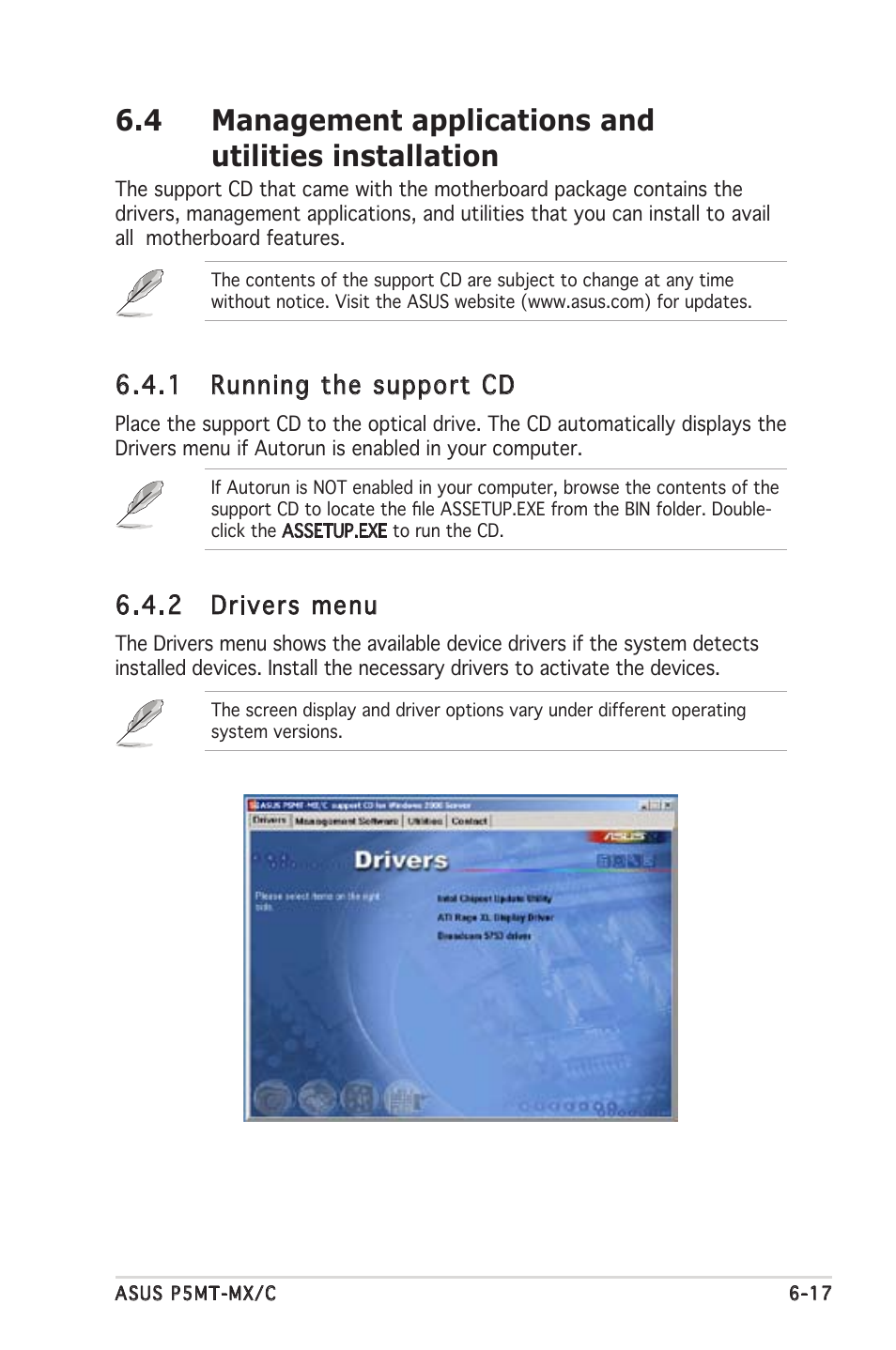 1 running the support cd, 2 drivers menu | Asus P5MT-MX/C User Manual | Page 149 / 156