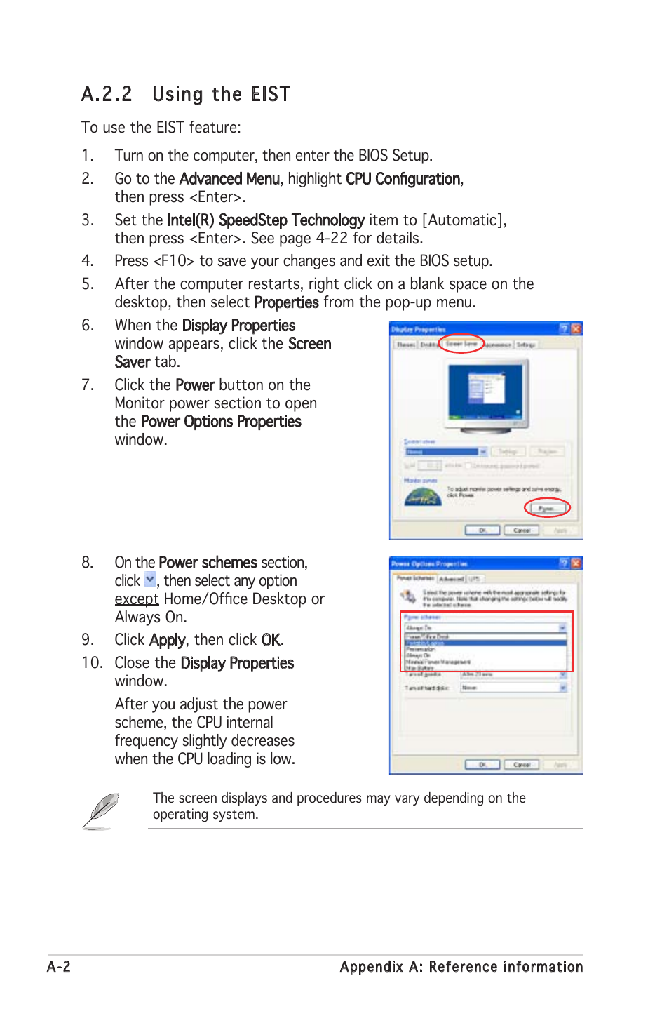 A.2.2 using the eist | Asus P5MT-MX/C User Manual | Page 154 / 156