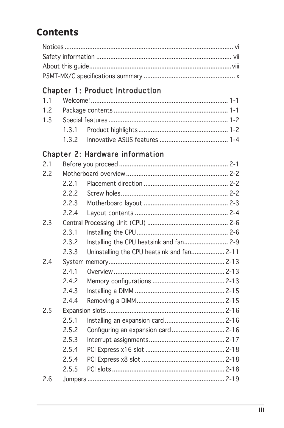 Asus P5MT-MX/C User Manual | Page 3 / 156