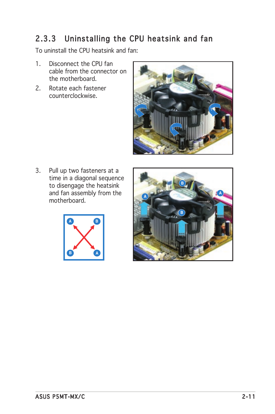 3 uninstalling the cpu heatsink and fan | Asus P5MT-MX/C User Manual | Page 31 / 156