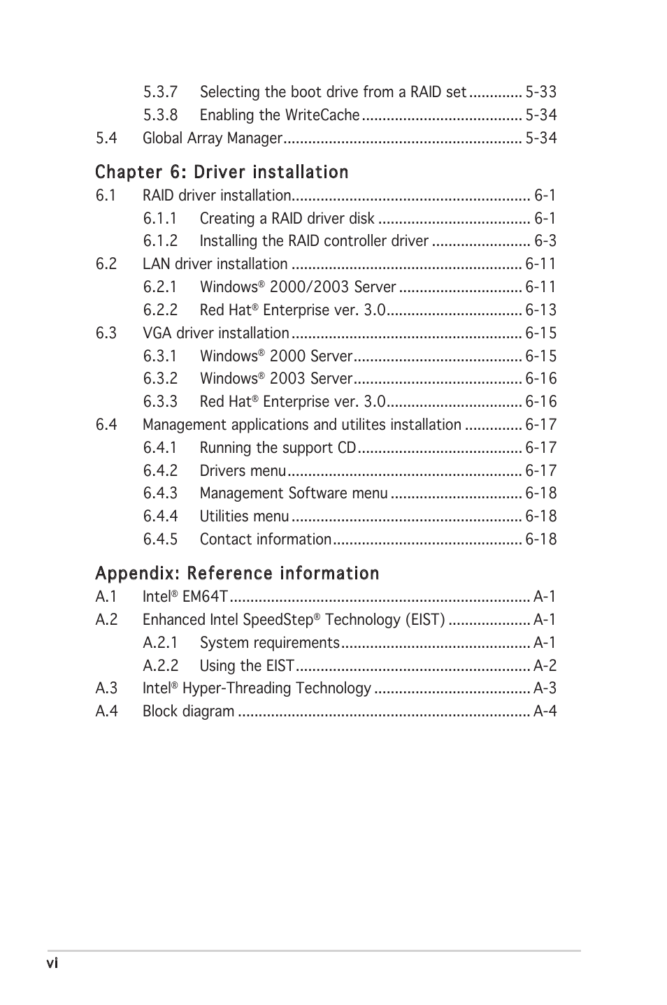 Chapter 6: driver installation, Appendix: reference information | Asus P5MT-MX/C User Manual | Page 6 / 156