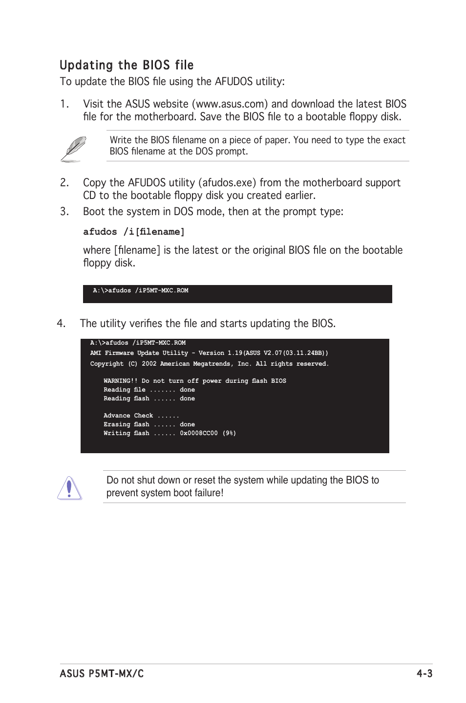 Updating the bios file | Asus P5MT-MX/C User Manual | Page 61 / 156