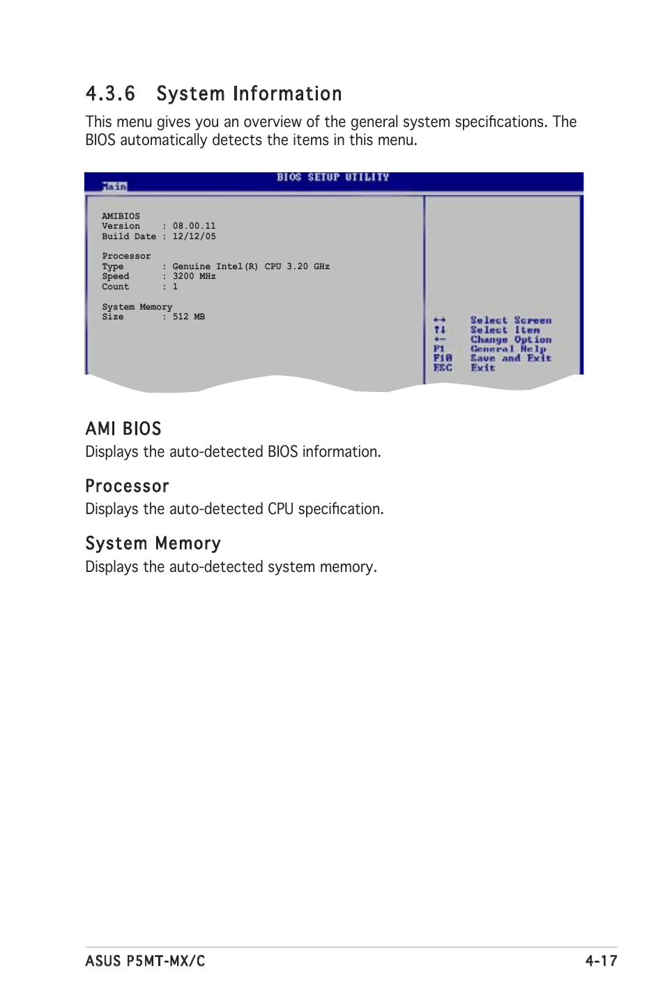 6 system information, Ami bios, Processor | Asus P5MT-MX/C User Manual | Page 75 / 156