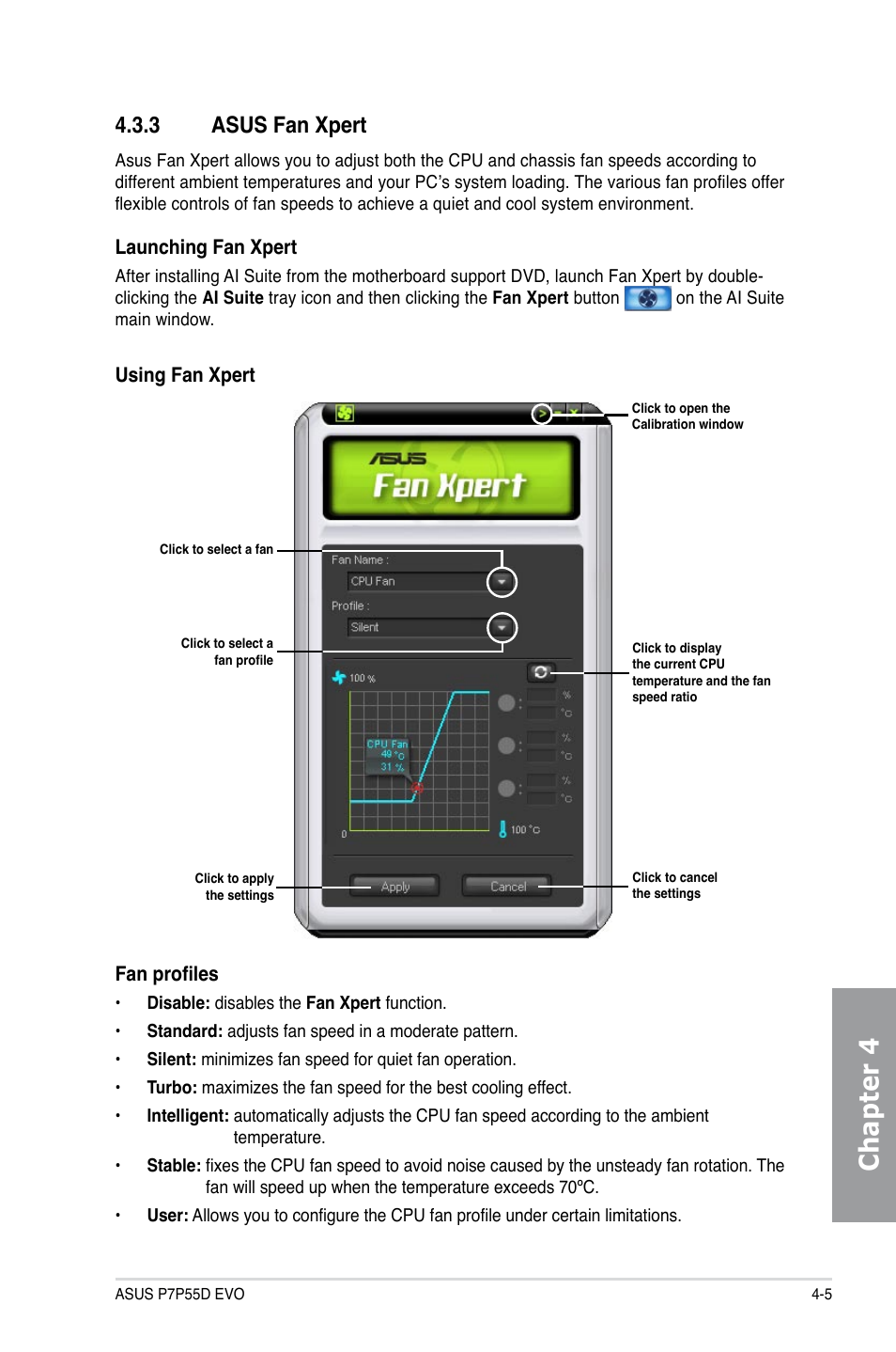 3 asus fan xpert, Asus fan xpert -5, Chapter 4 | Asus P7P55D EVO User Manual | Page 103 / 128