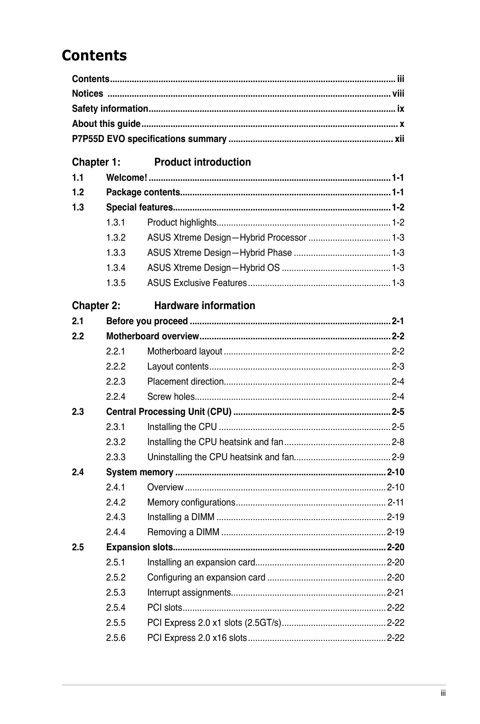 Asus P7P55D EVO User Manual | Page 3 / 128