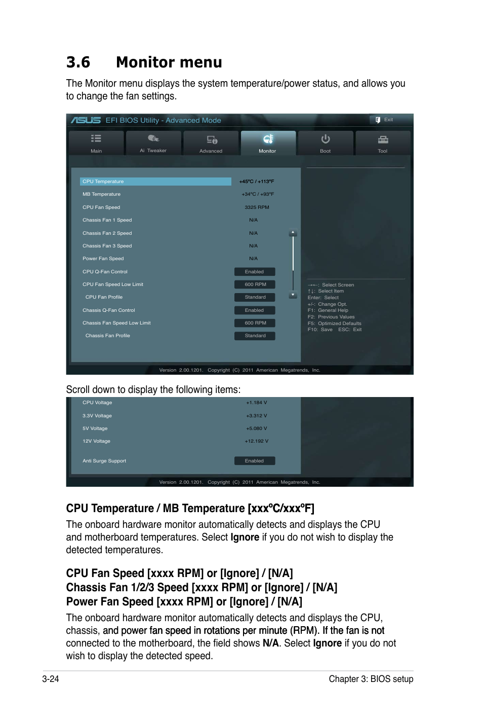6 monitor menu, 24 chapter 3: bios setup | Asus P8B WS User Manual | Page 100 / 148