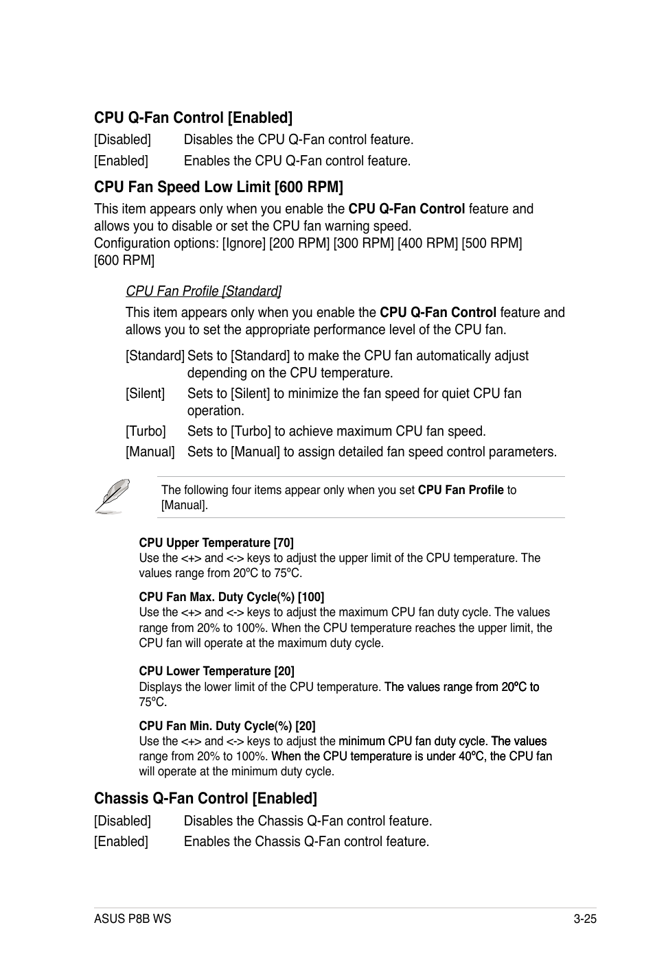 Cpu q-fan control [enabled, Cpu fan speed low limit [600 rpm, Chassis q-fan control [enabled | Asus P8B WS User Manual | Page 101 / 148