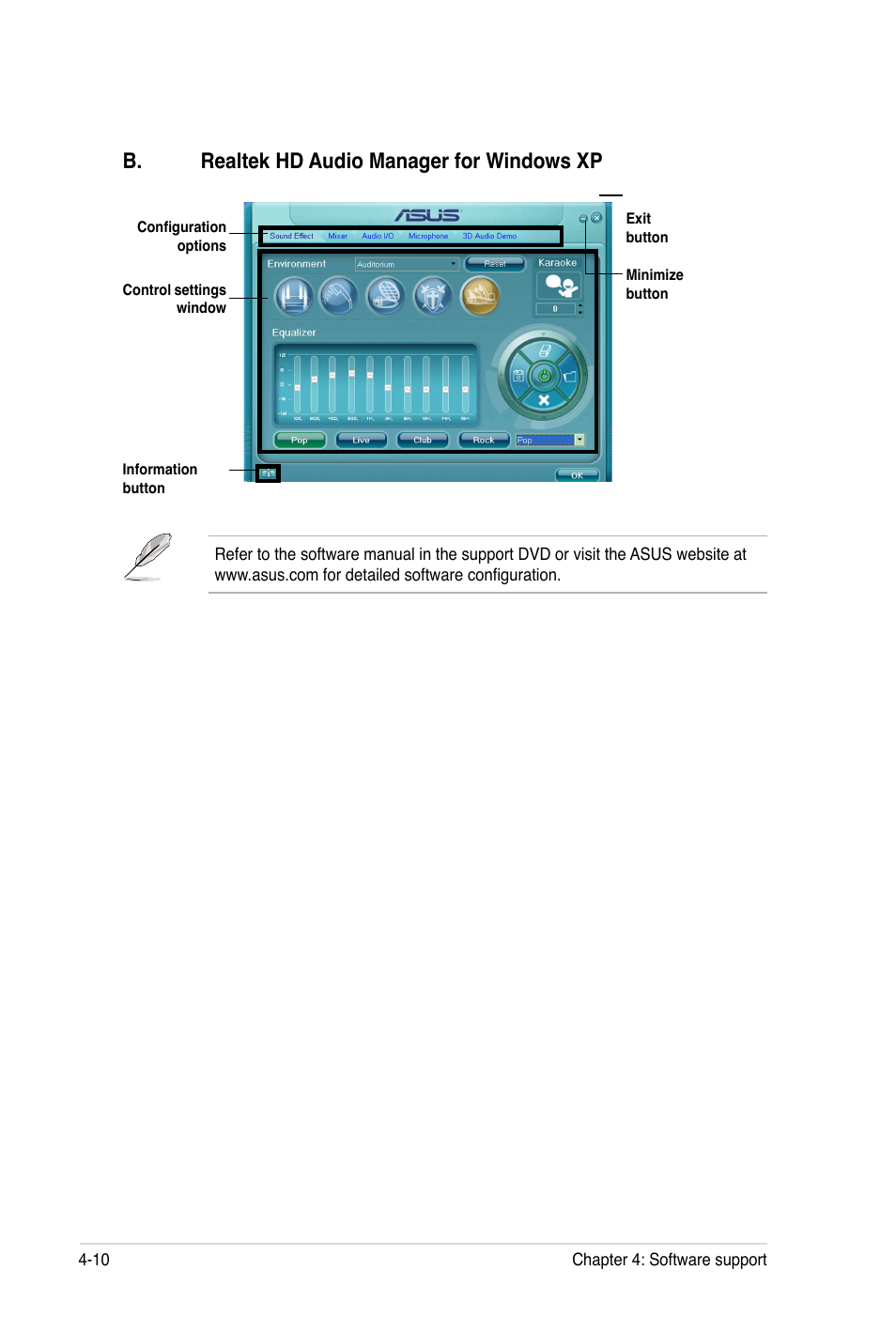 B. realtek hd audio manager for windows xp | Asus P8B WS User Manual | Page 128 / 148