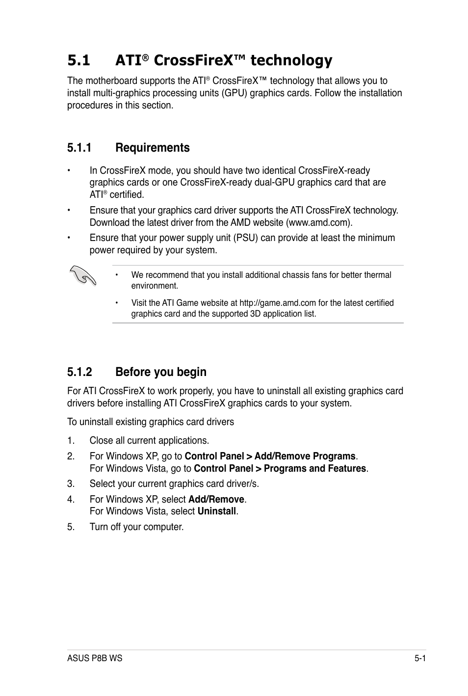 1 ati, Crossfirex™ technology, 1 requirements | 2 before you begin | Asus P8B WS User Manual | Page 141 / 148