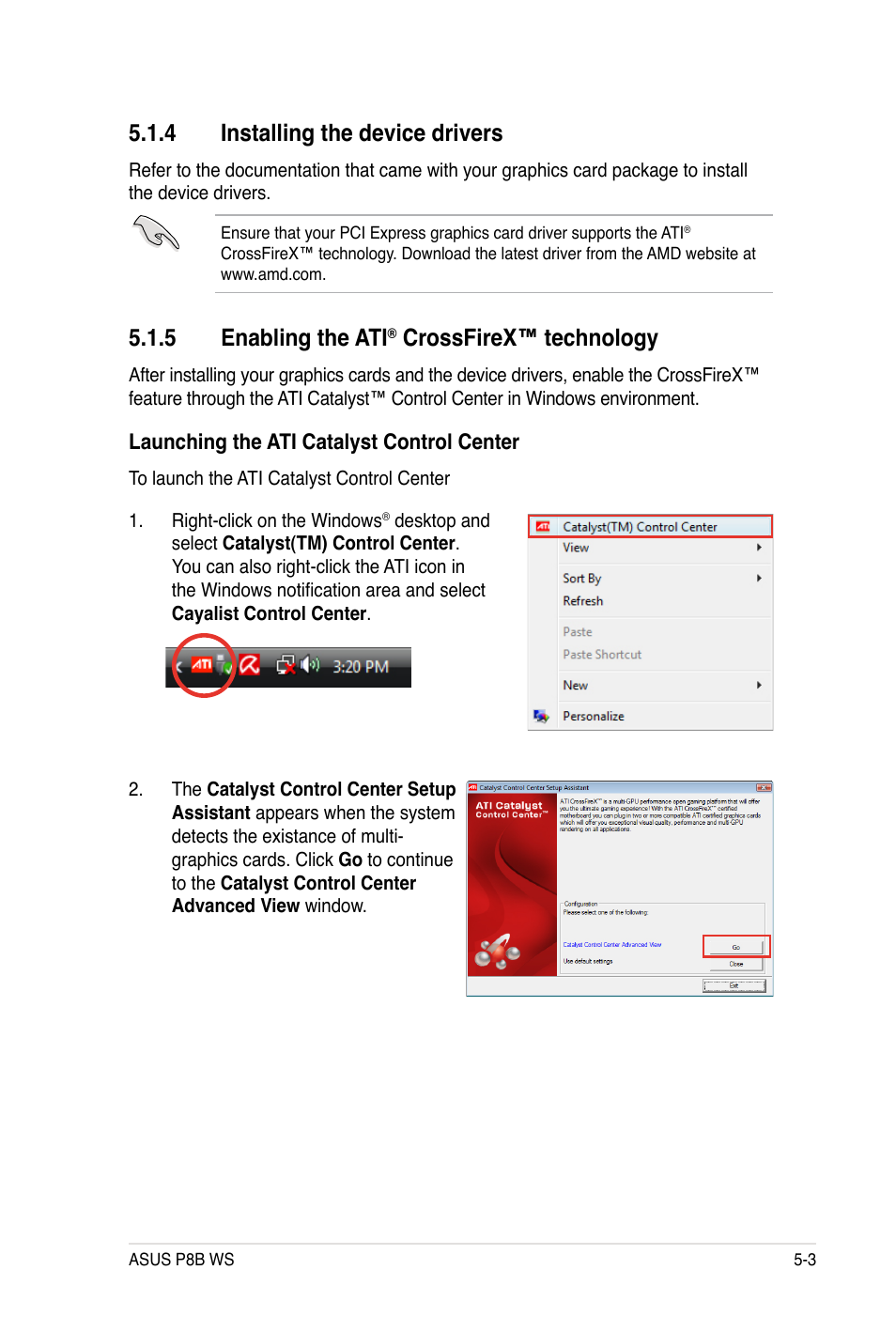 4 installing the device drivers, 5 enabling the ati, Crossfirex™ technology | Asus P8B WS User Manual | Page 143 / 148