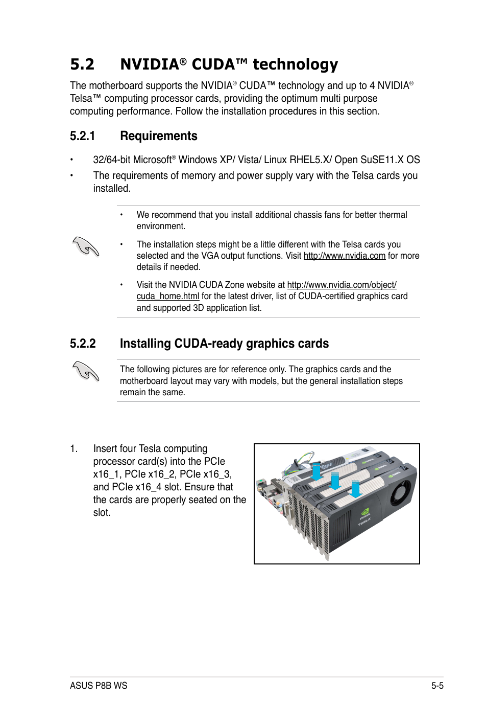 2 nvidia, Cuda™ technology, 1 requirements | 2 installing cuda-ready graphics cards | Asus P8B WS User Manual | Page 145 / 148