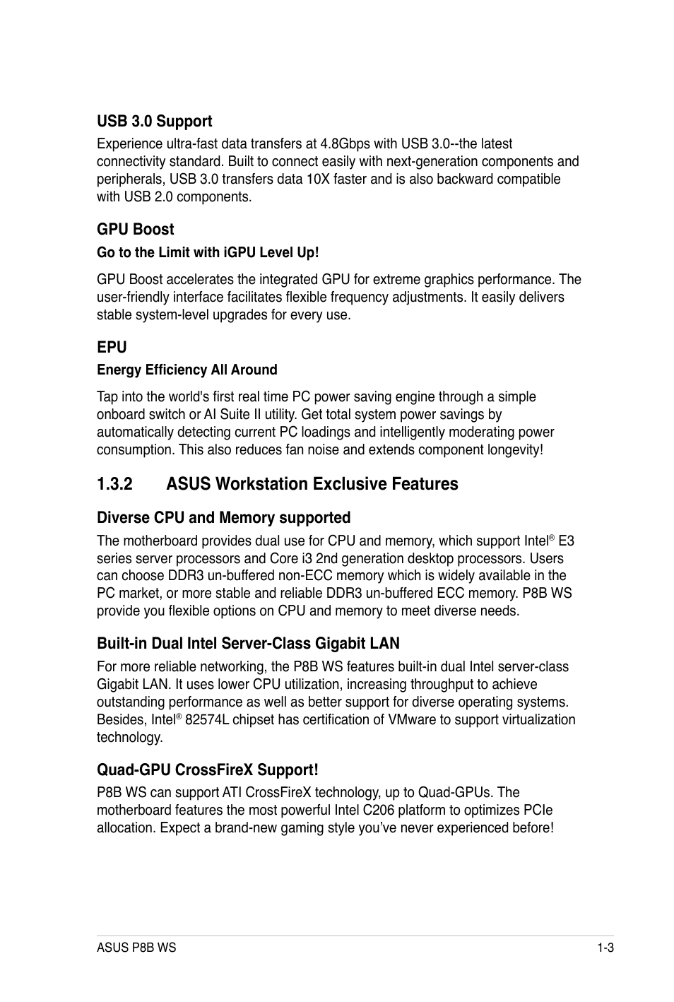 2 asus workstation exclusive features | Asus P8B WS User Manual | Page 19 / 148