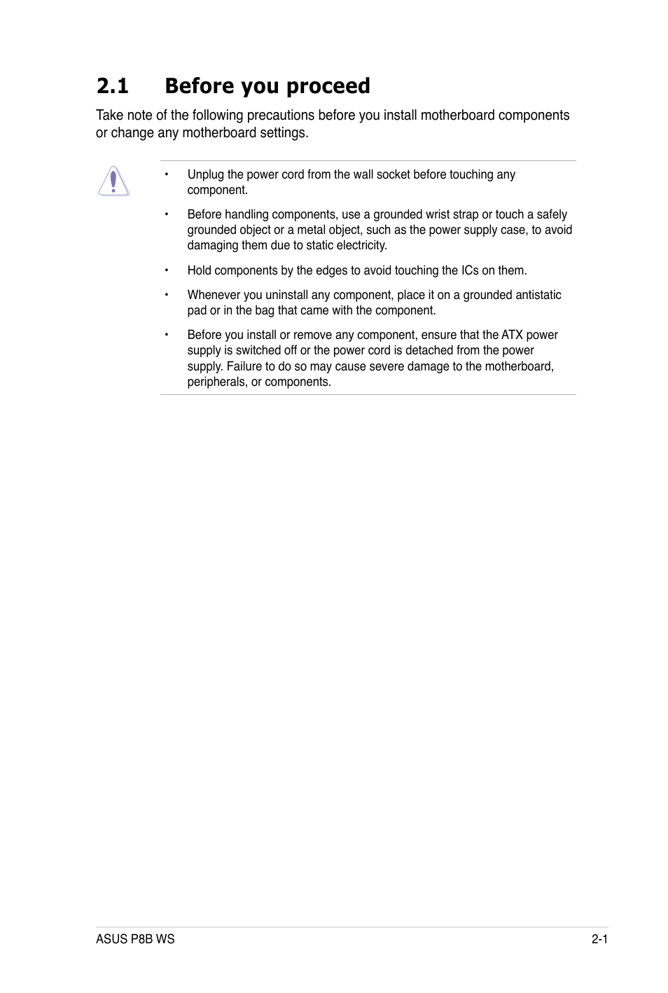 1 before you proceed | Asus P8B WS User Manual | Page 27 / 148
