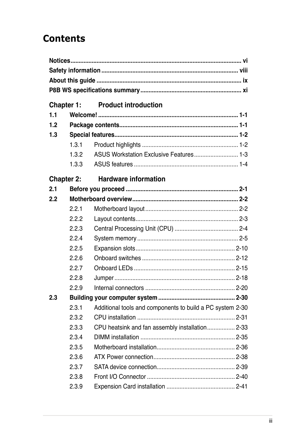 Asus P8B WS User Manual | Page 3 / 148