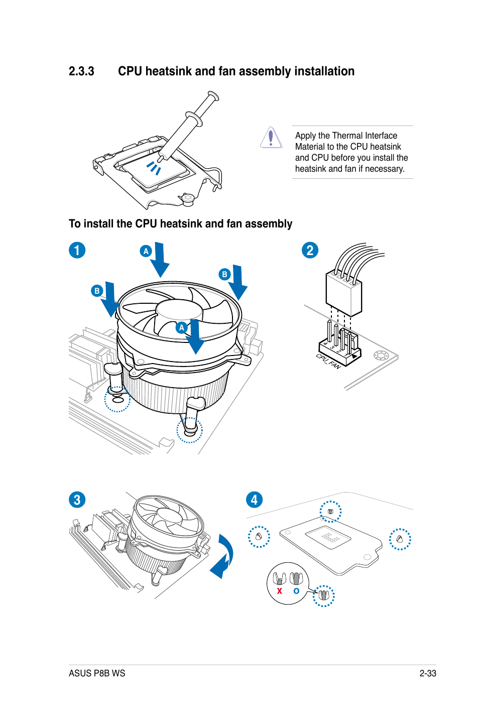 3 cpu heatsink and fan assembly installation | Asus P8B WS User Manual | Page 59 / 148