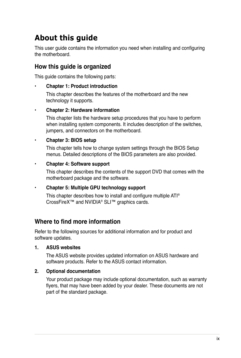 About this guide, Where to find more information, How this guide is organized | Asus P8B WS User Manual | Page 9 / 148