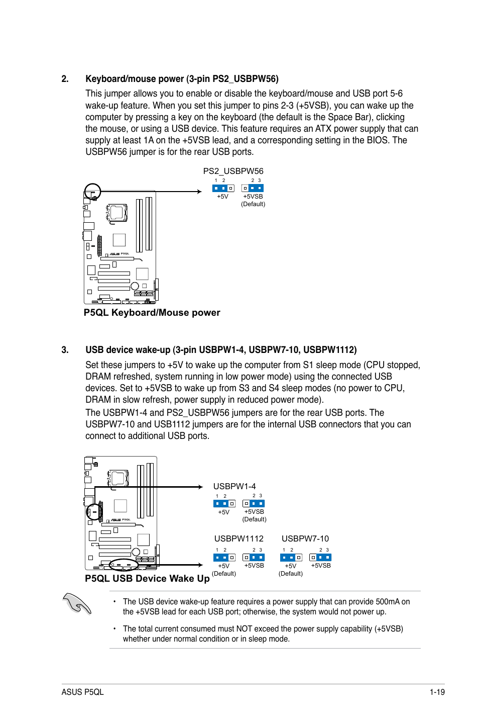 P5ql keyboard/mouse power | Asus P5QL User Manual | Page 29 / 64