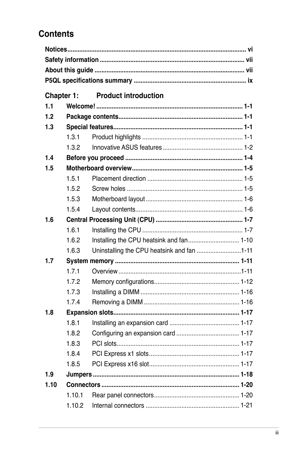 Asus P5QL User Manual | Page 3 / 64