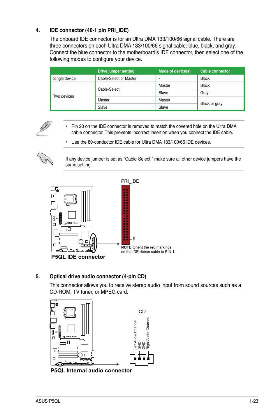 P5ql internal audio connector | Asus P5QL User Manual | Page 33 / 64