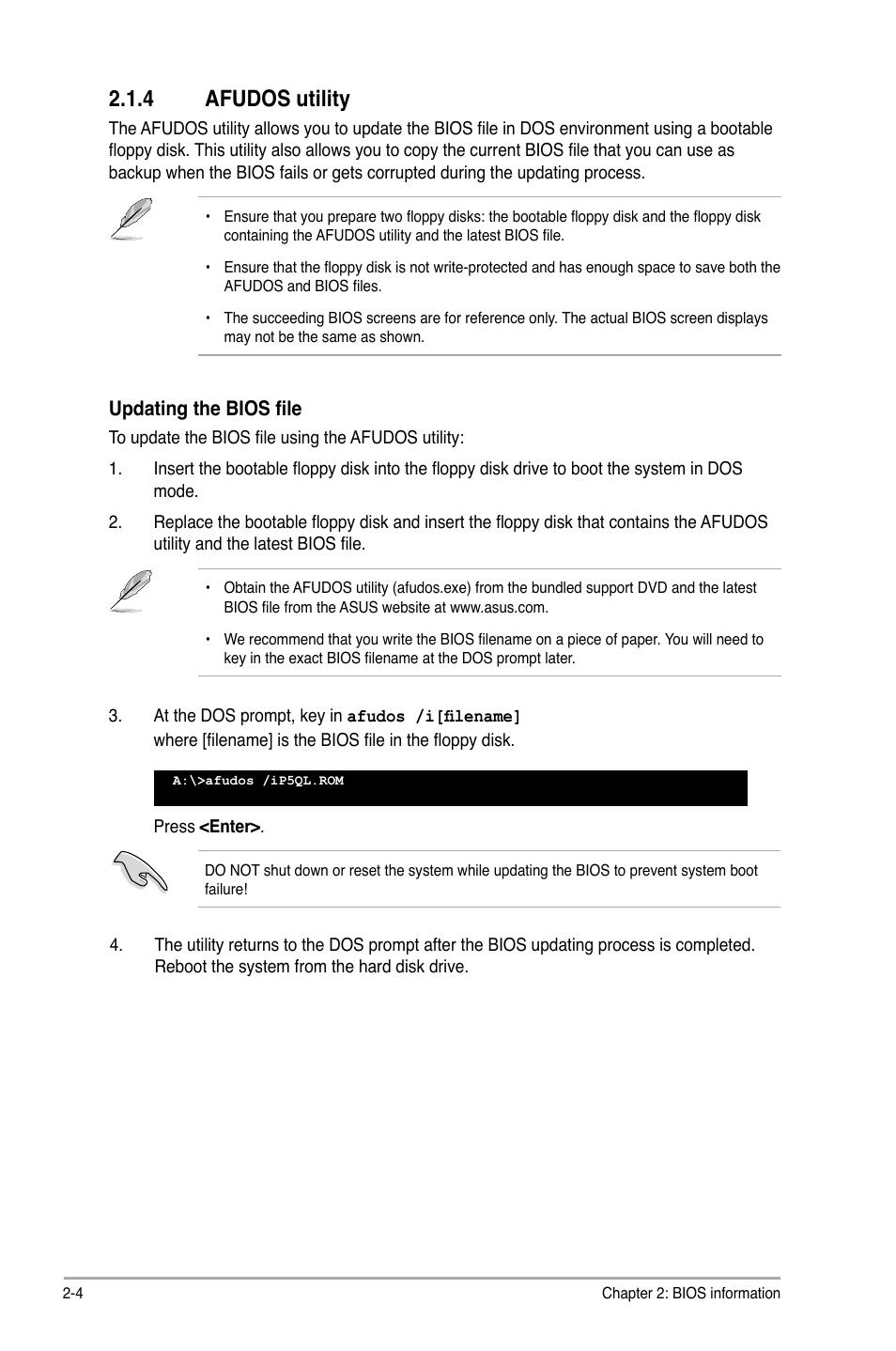 4 afudos utility, Afudos utility -4 | Asus P5QL User Manual | Page 42 / 64