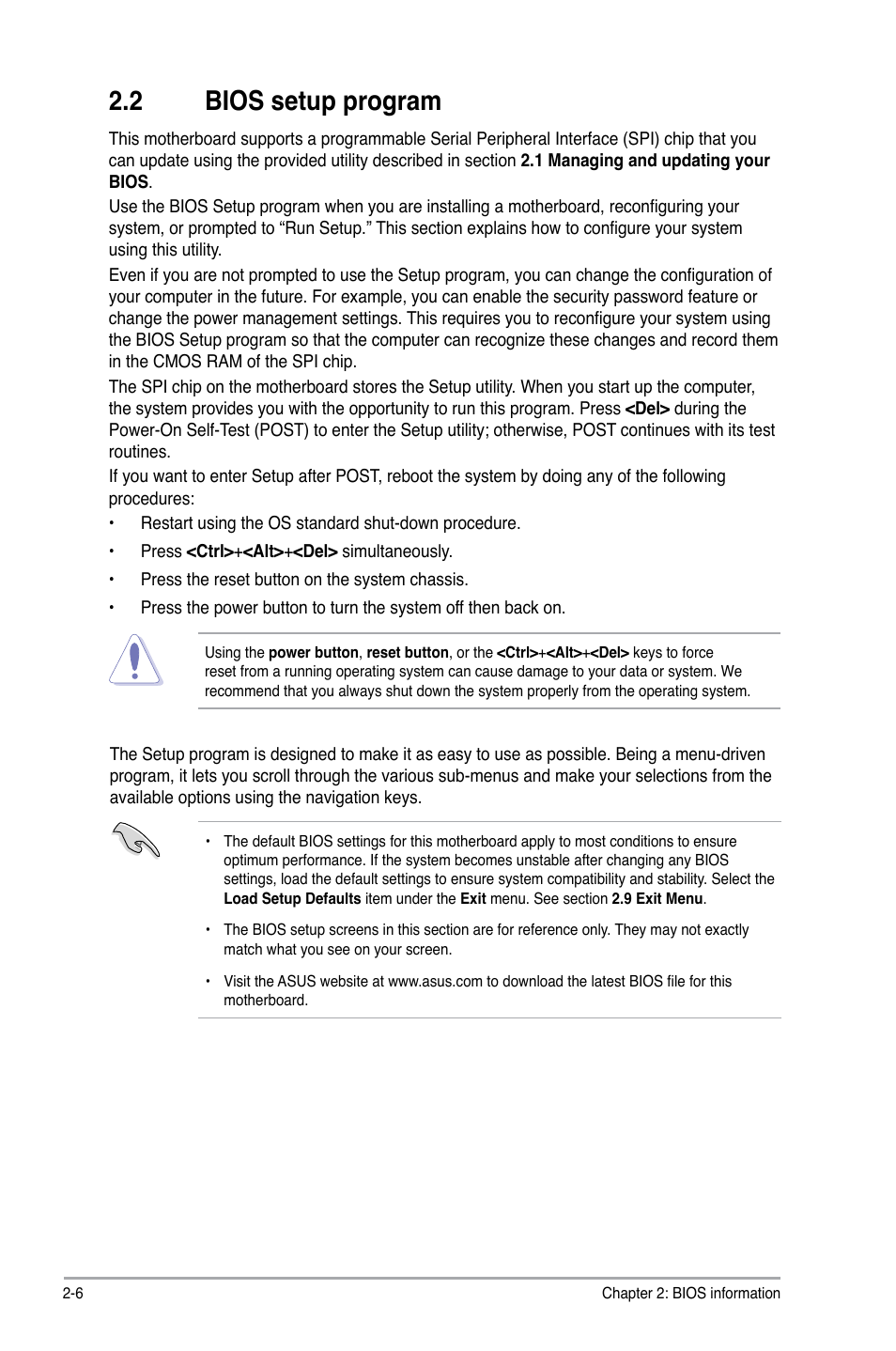 2 bios setup program, Bios setup program -6 | Asus P5QL User Manual | Page 44 / 64