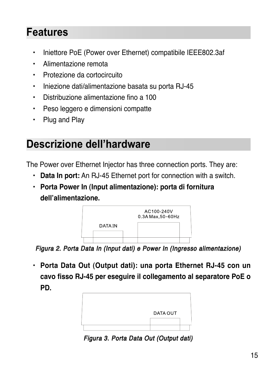 Features, Descrizione dell’hardware | Asus EI-102 User Manual | Page 16 / 41