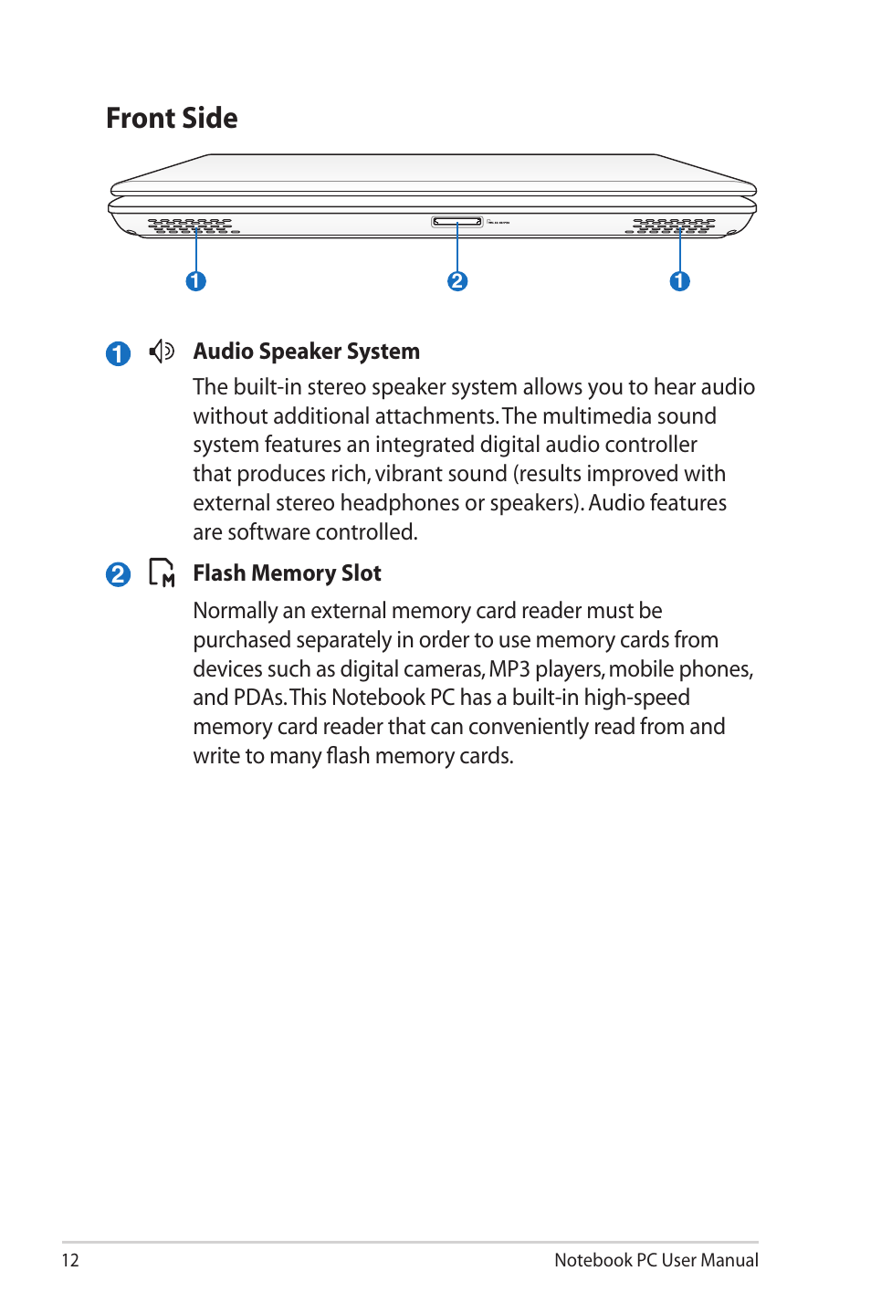 Front side | Asus X8AIL User Manual | Page 12 / 28