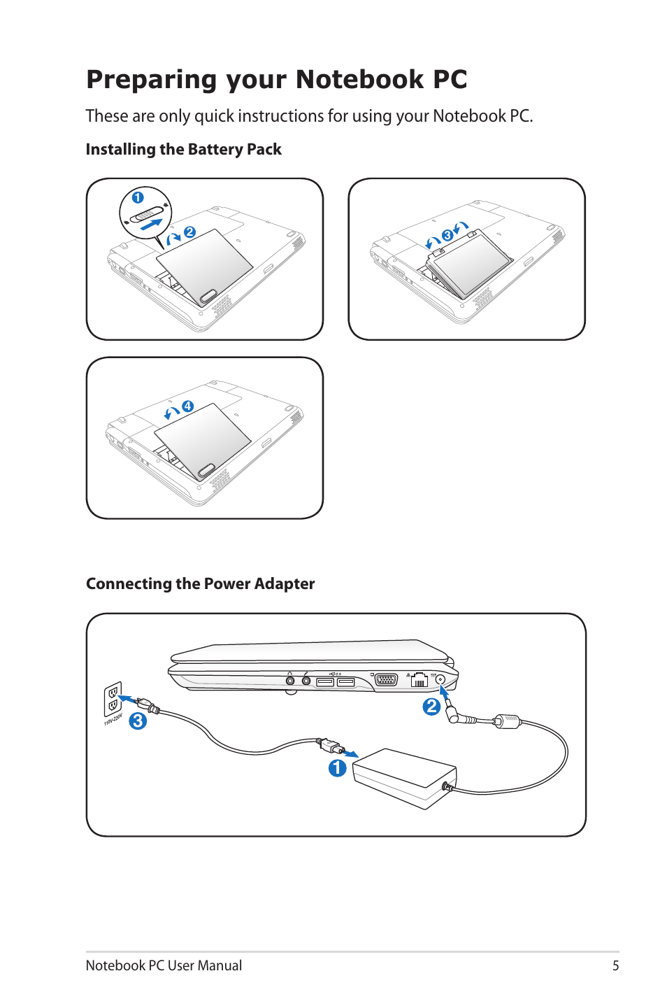 Preparing your notebook pc | Asus X8AIL User Manual | Page 5 / 28