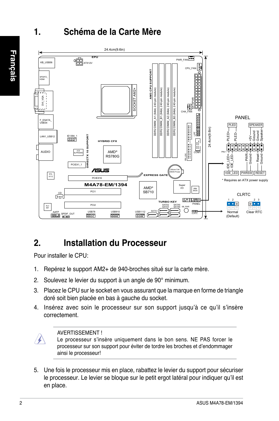 Français, Panel | Asus M4A78-EM/1394 User Manual | Page 2 / 38